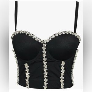Black Rhinestone Corset Party Clubwear Festival Women's Bustier